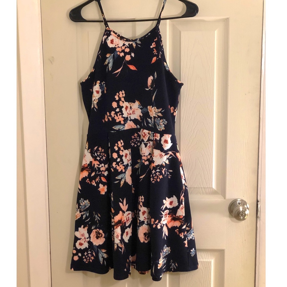 Black Floral Halter Dress Short